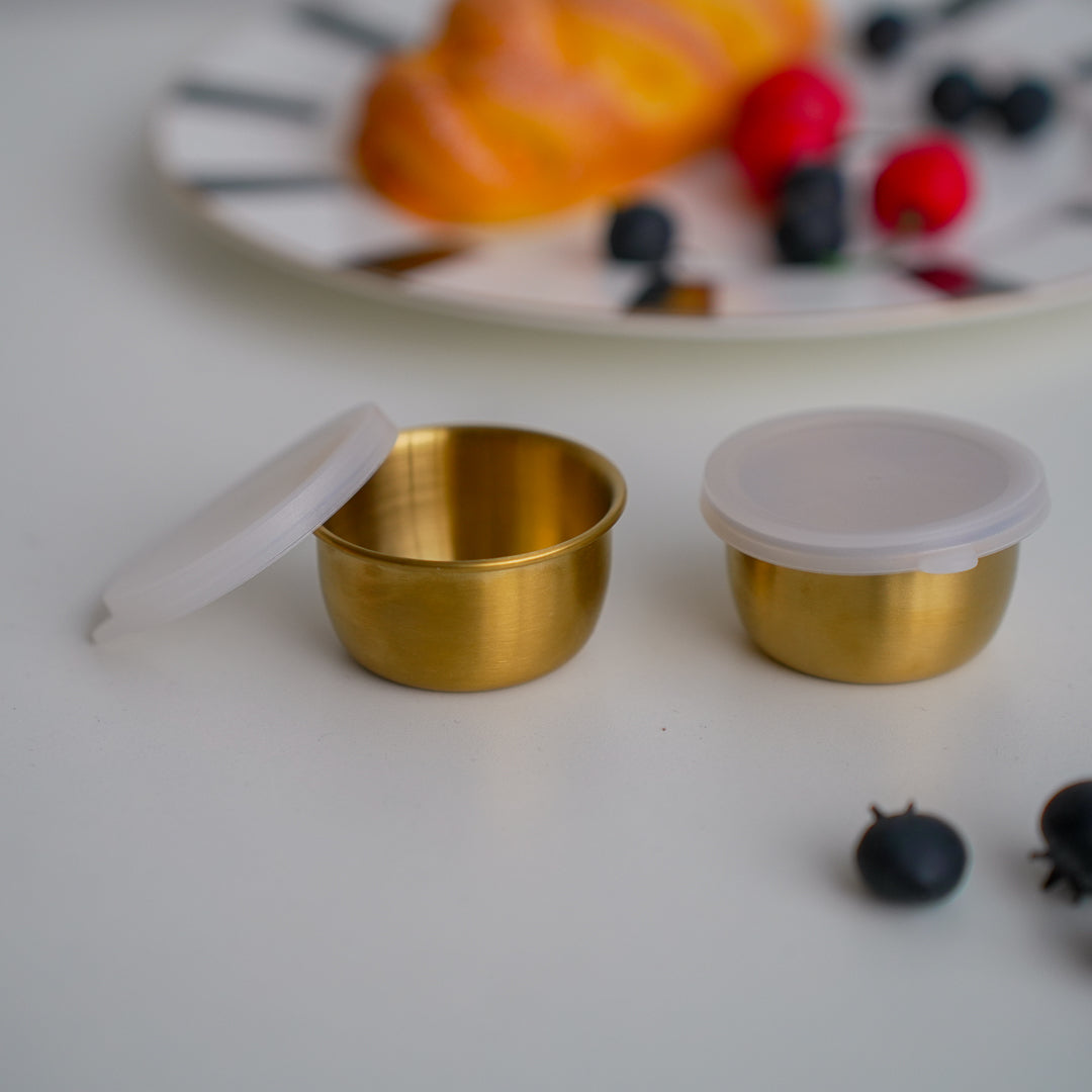Set of 2 Stainless Steel Dip Bowls with Lids – 40ml & 70ml | Gold & Silver Finish