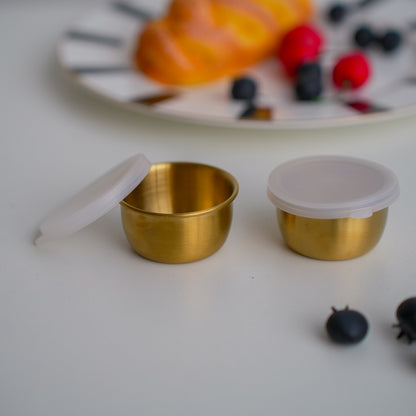 Set of 2 Stainless Steel Dip Bowls with Lids – 40ml & 70ml | Gold & Silver Finish