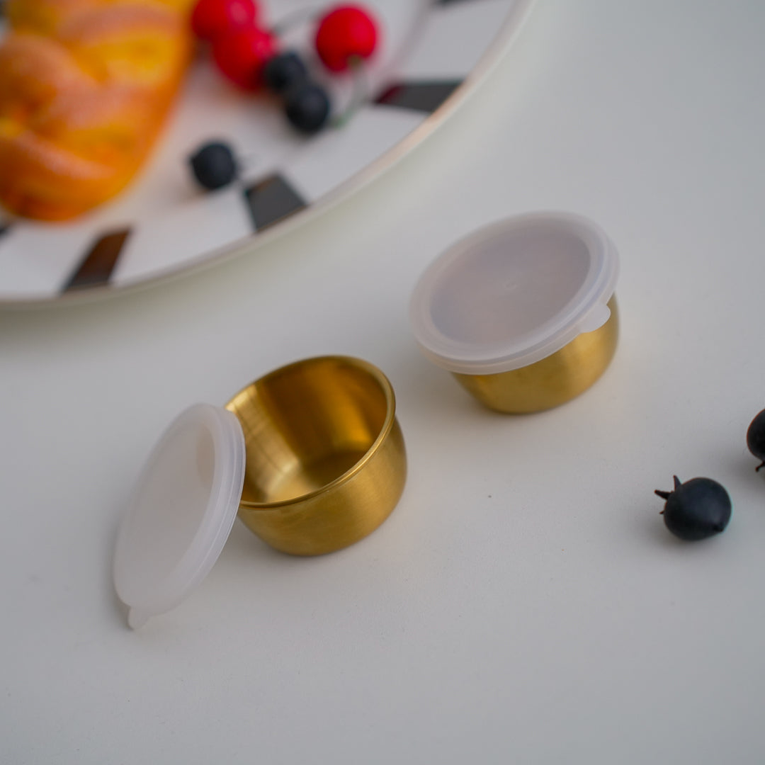 Set of 2 Stainless Steel Dip Bowls with Lids – 40ml & 70ml | Gold & Silver Finish