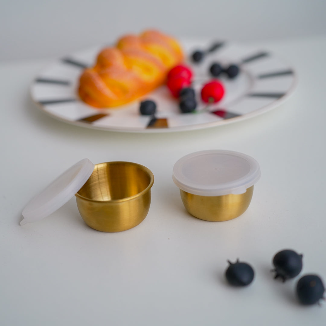 Set of 2 Stainless Steel Dip Bowls with Lids – 40ml & 70ml | Gold & Silver Finish