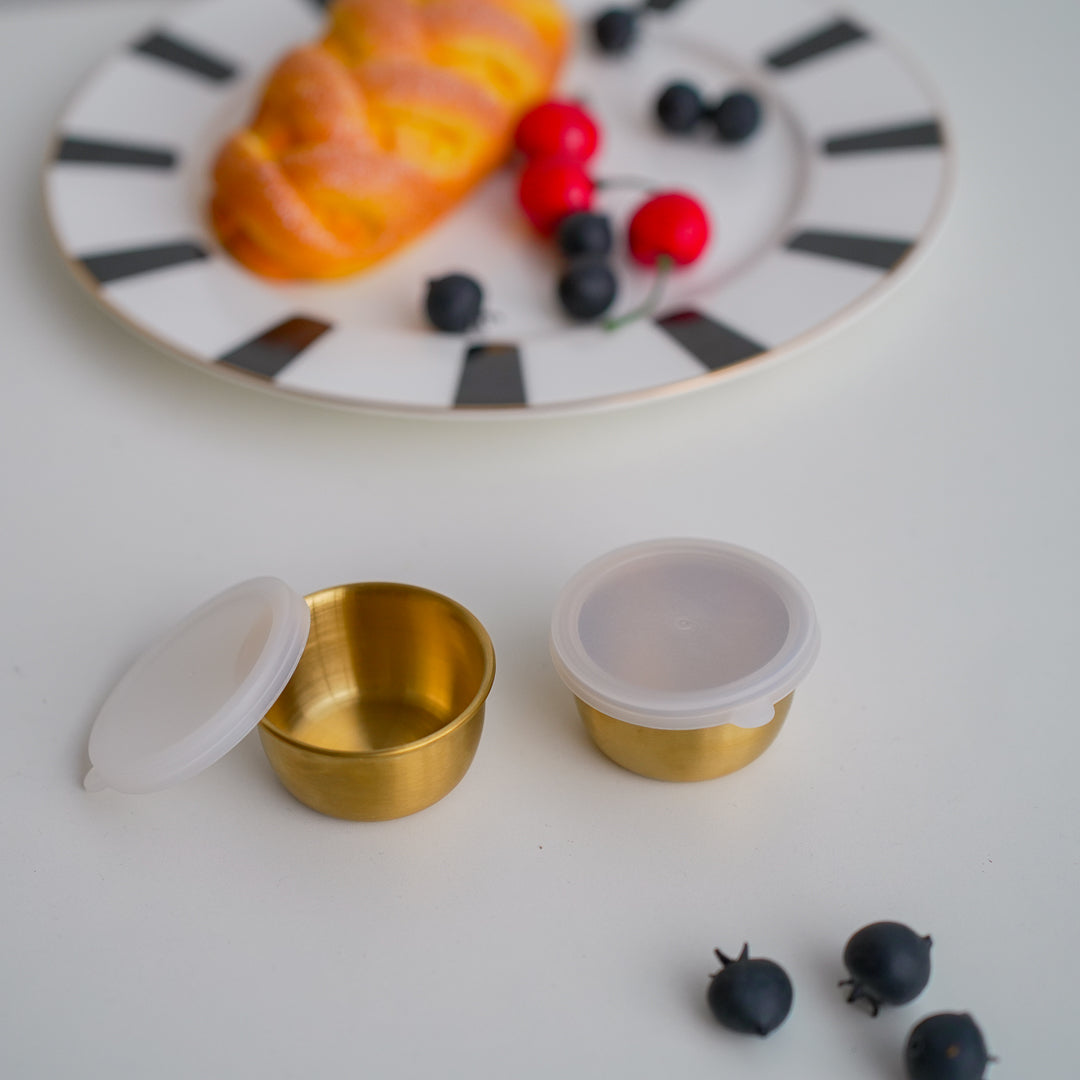 Set of 2 Stainless Steel Dip Bowls with Lids – 40ml & 70ml | Gold & Silver Finish