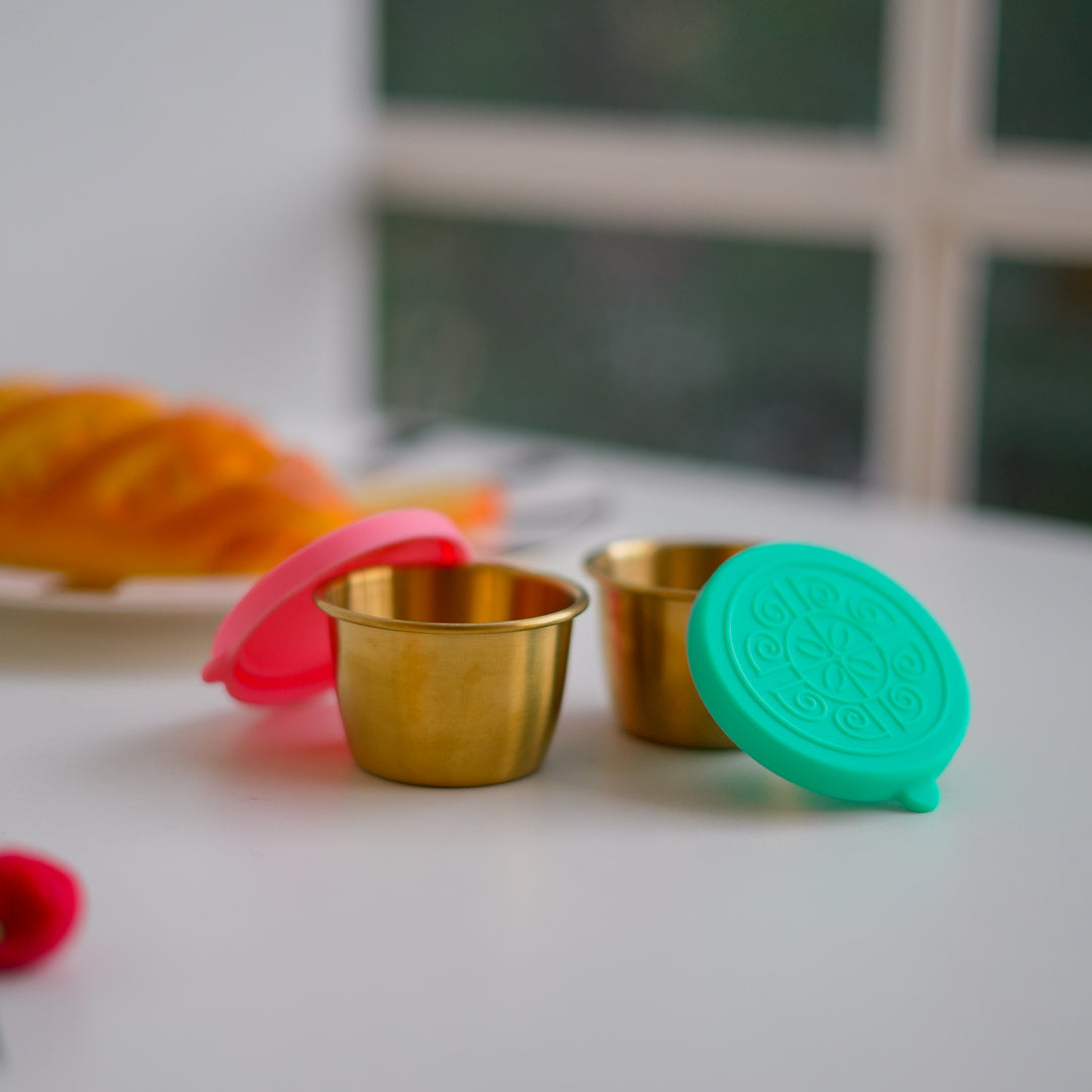 Set of 2 Stainless Steel Dip Bowls with Lids – 40ml & 70ml | Gold & Silver Finish