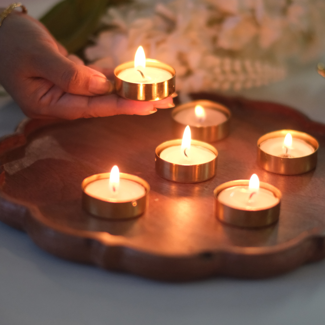 Decorative circular gold tea light cups for modern interiors and festive décor