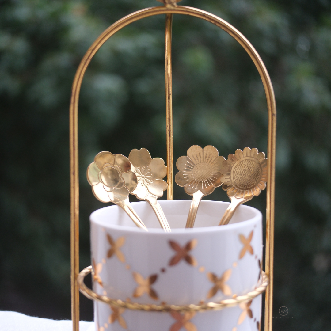 Stylish floral dessert spoons with engraved botanical detailing and premium mirror finish