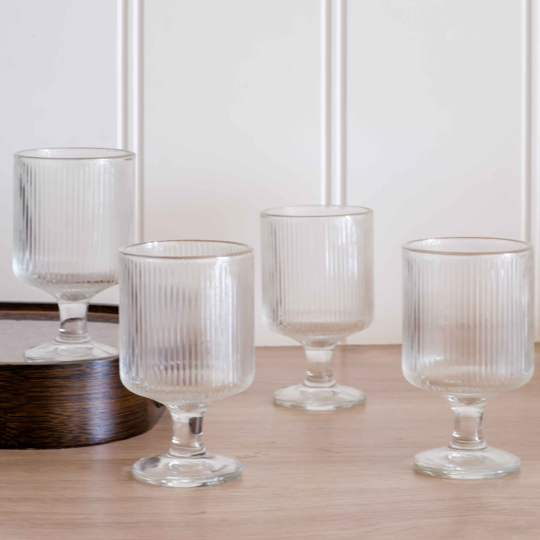 Modern fluted drinking glasses for dining table