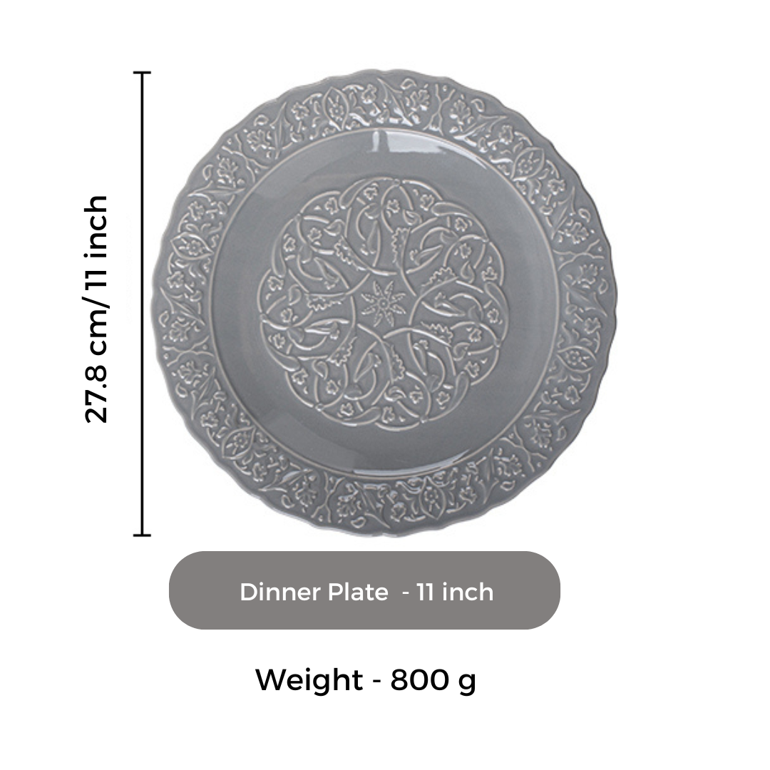 Grey Embossed Ceramic Dinner Plate - 11 inch