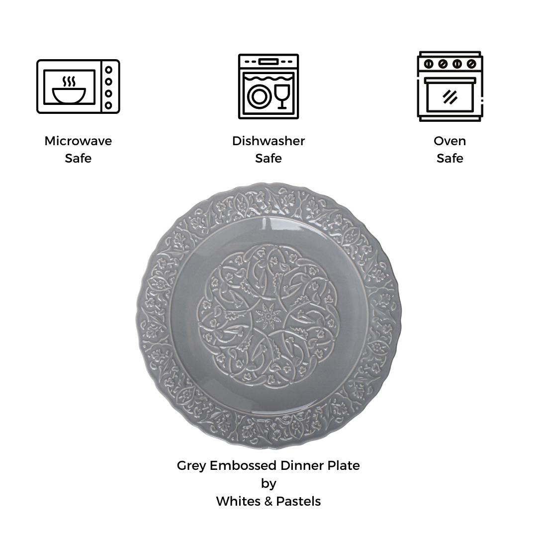 Grey Embossed Ceramic Dinner Plate - 11 inch