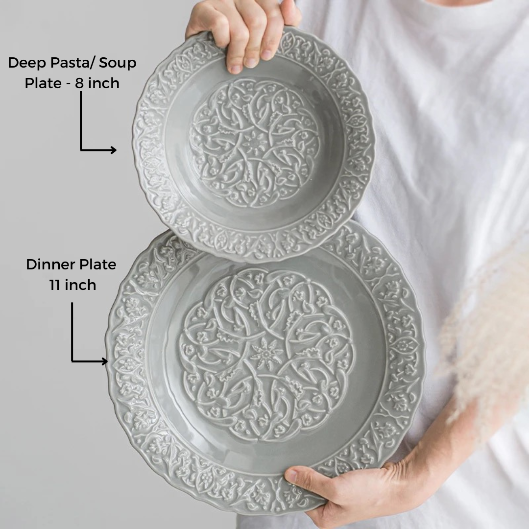 Grey Embossed Ceramic Dinner Plate - 11 inch