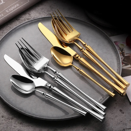 24-piece Luxury Fine-Dine Stainless Steel Cutlery - Gold or Silver option
