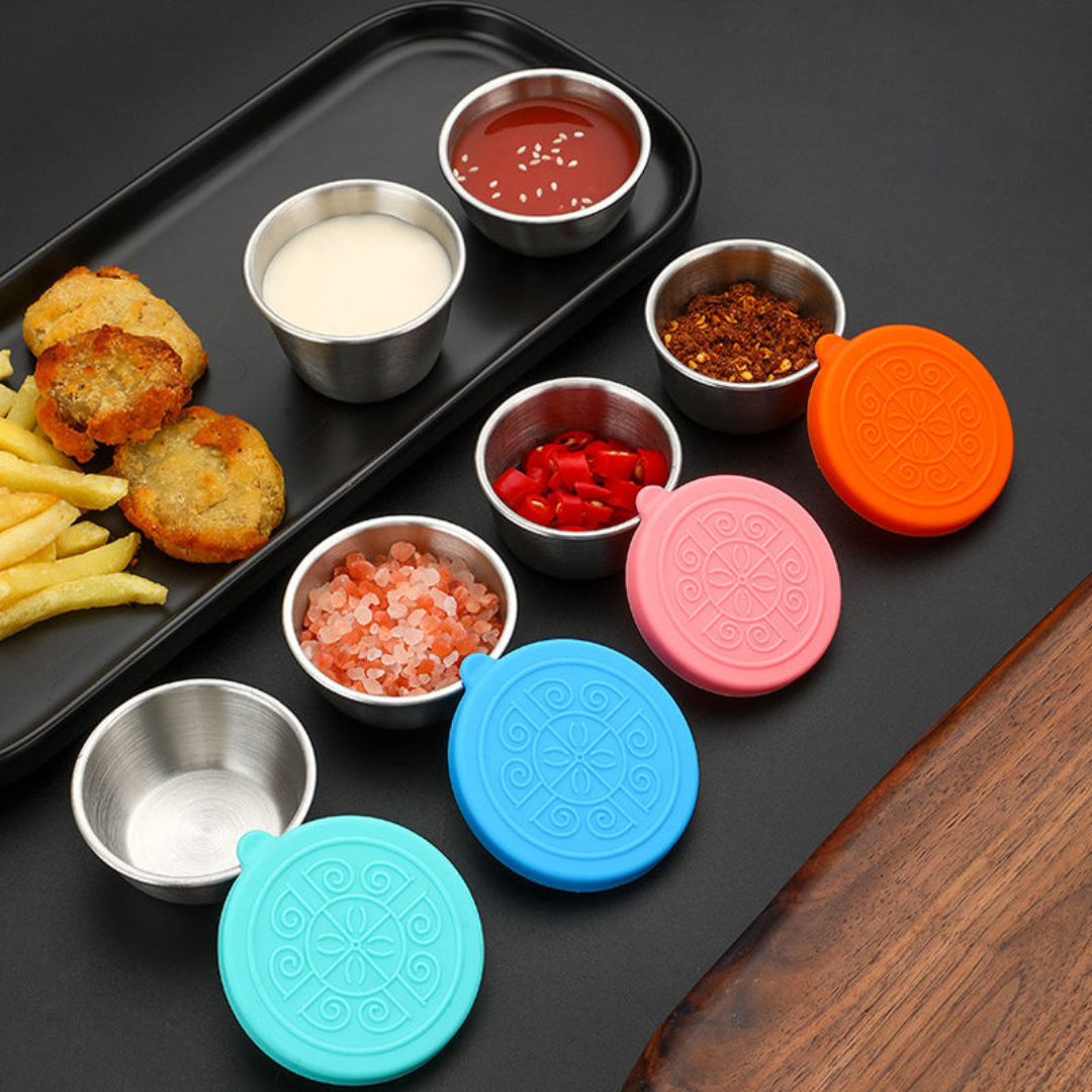 Portable dip bowls with lids for travel or lunch box