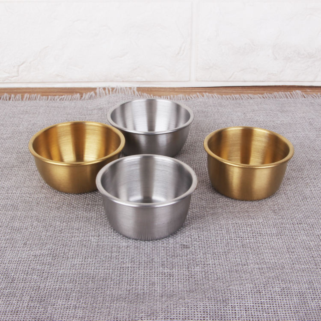 Mini stainless steel condiment bowls 40ml and 70ml sizes