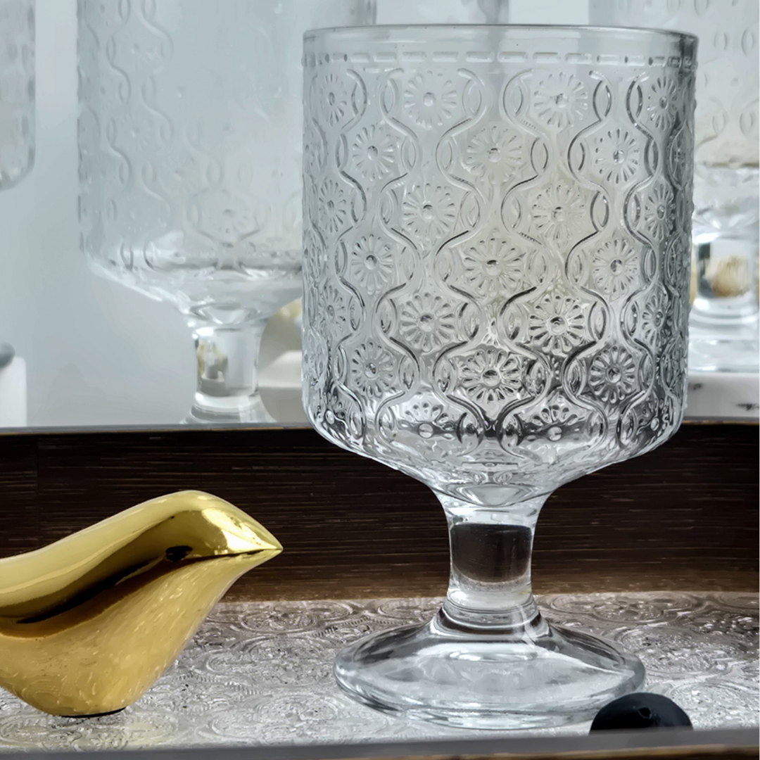 Dishwasher safe thick glass drinking glasses with vintage floral design