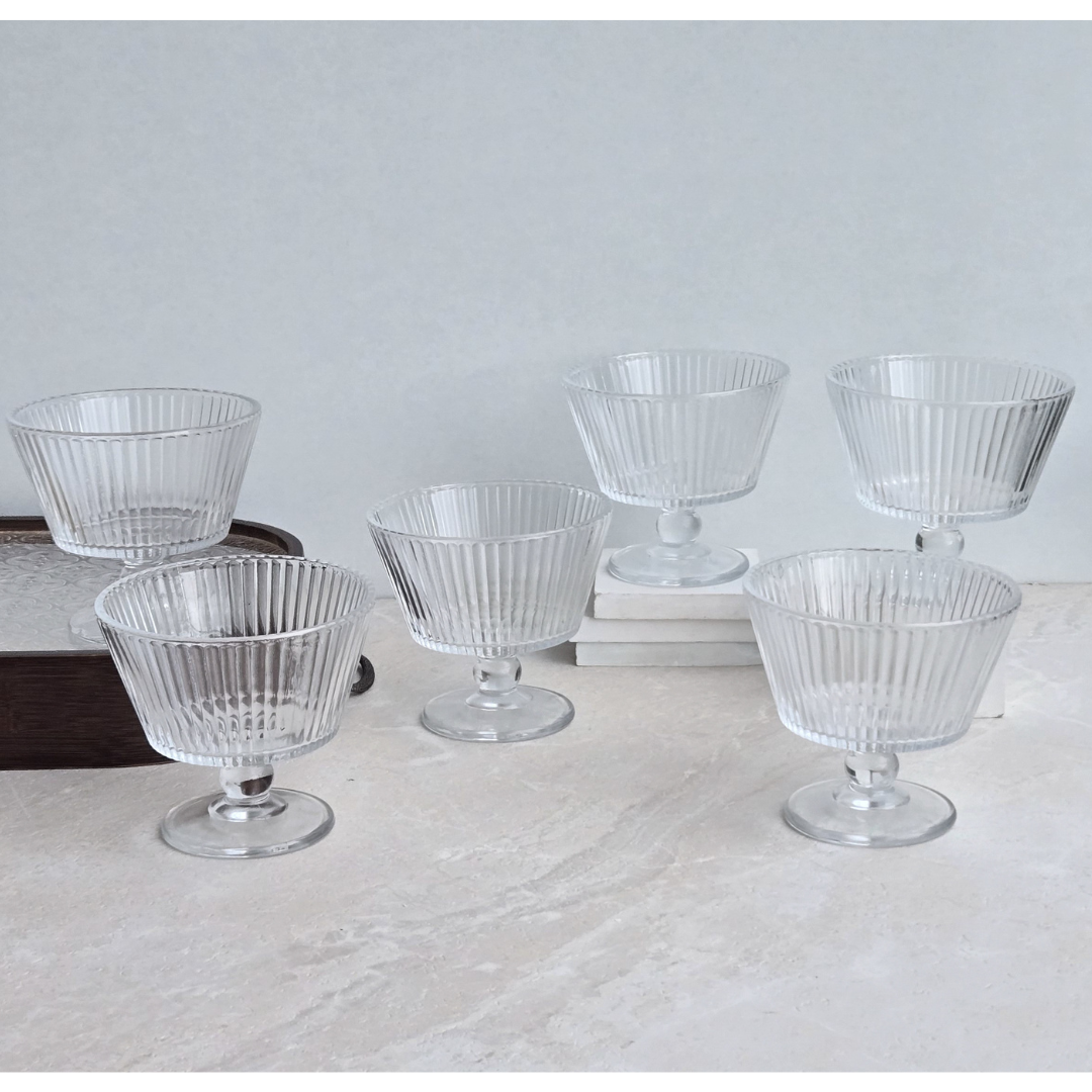 Dishwasher-safe ribbed glass dessert cups for everyday use