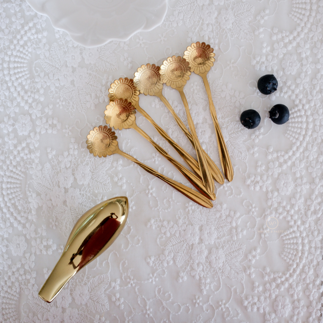 Floral gold dessert spoons for tea coffee and desserts
