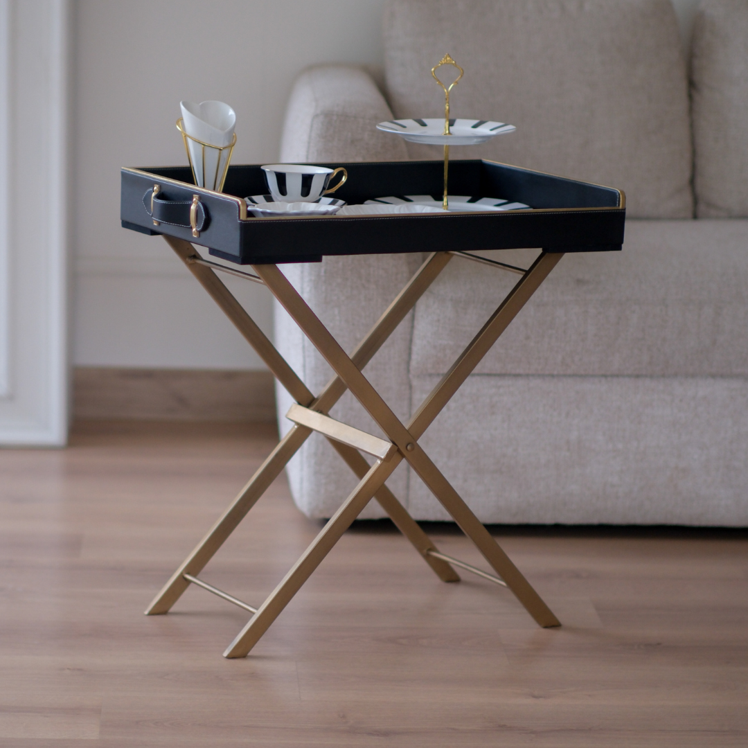 Premium black Butler tray table with spacious 16 x 24 inch tray for home entertaining and hosting