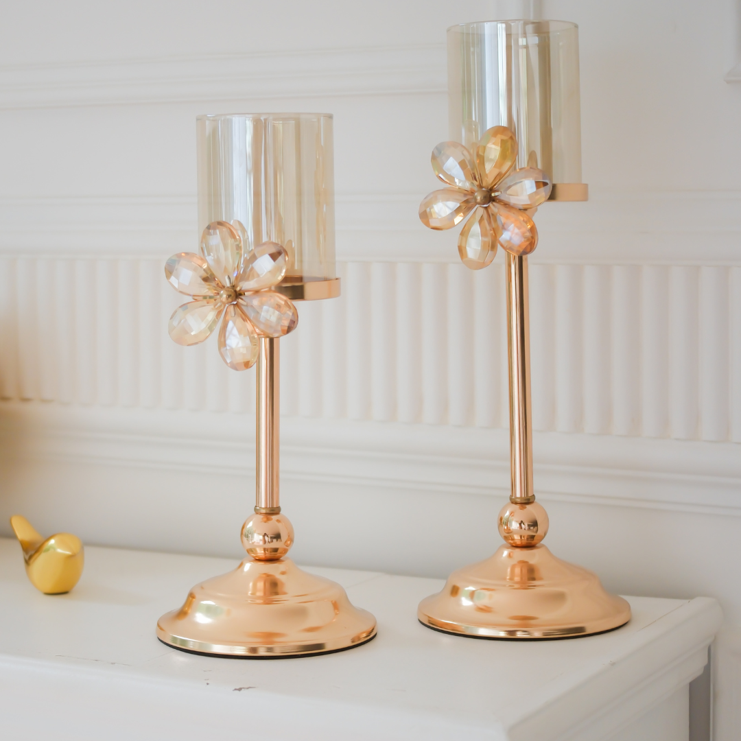 Modern gold glass candle holder set for home interiors