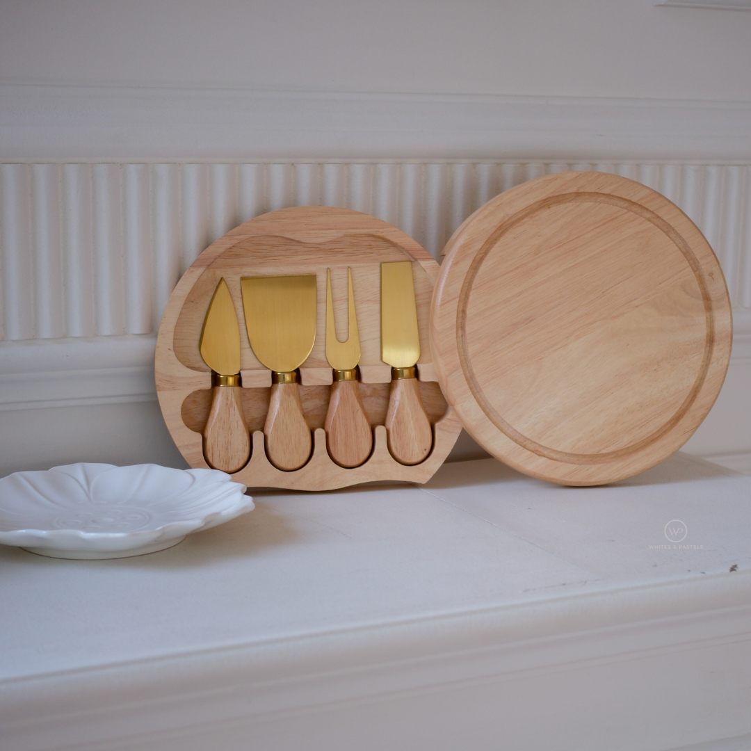 Elegant mango wood serving board for cheese, charcuterie, crackers, and appetizers.