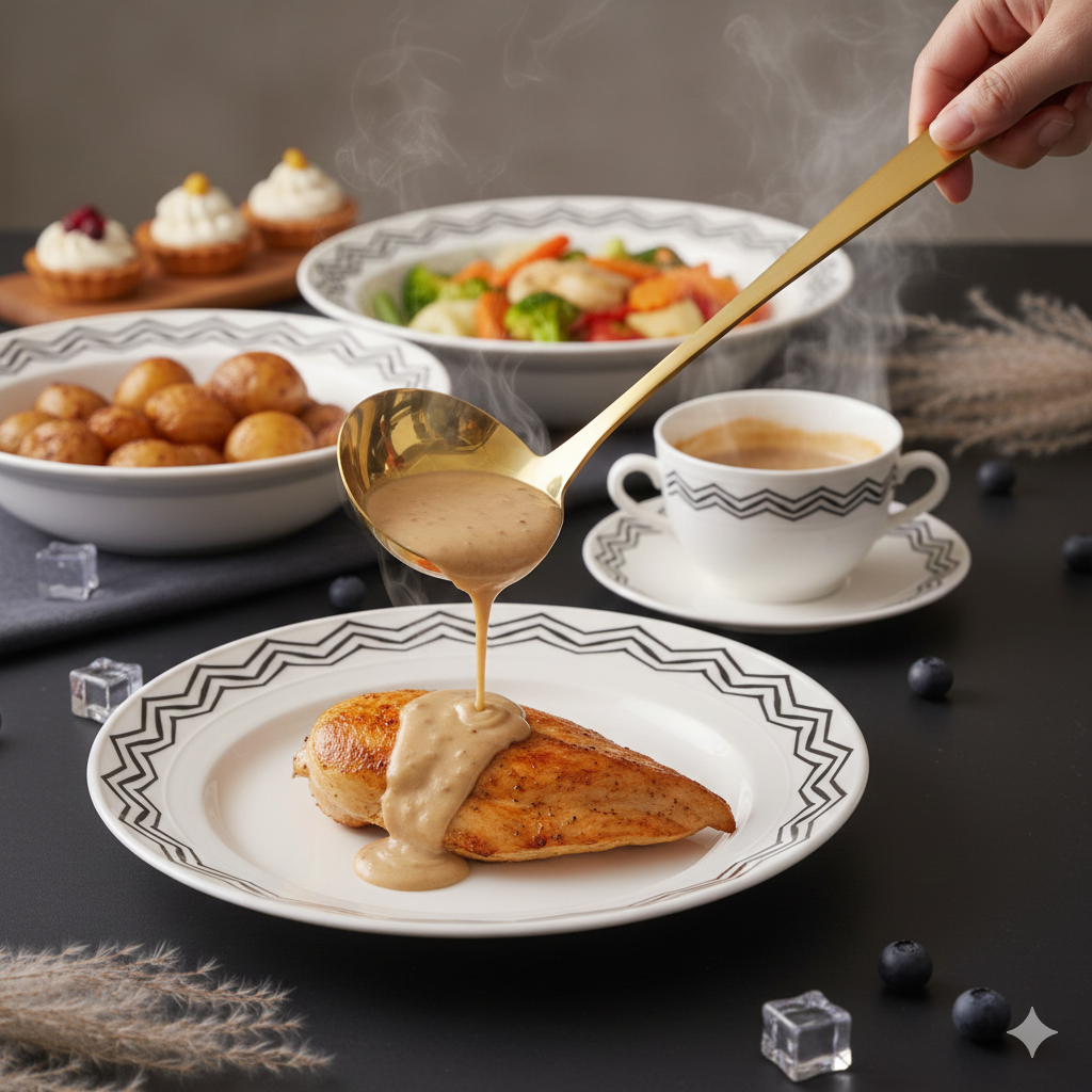 Oil separator ladle and skimmer spoon in gold finish