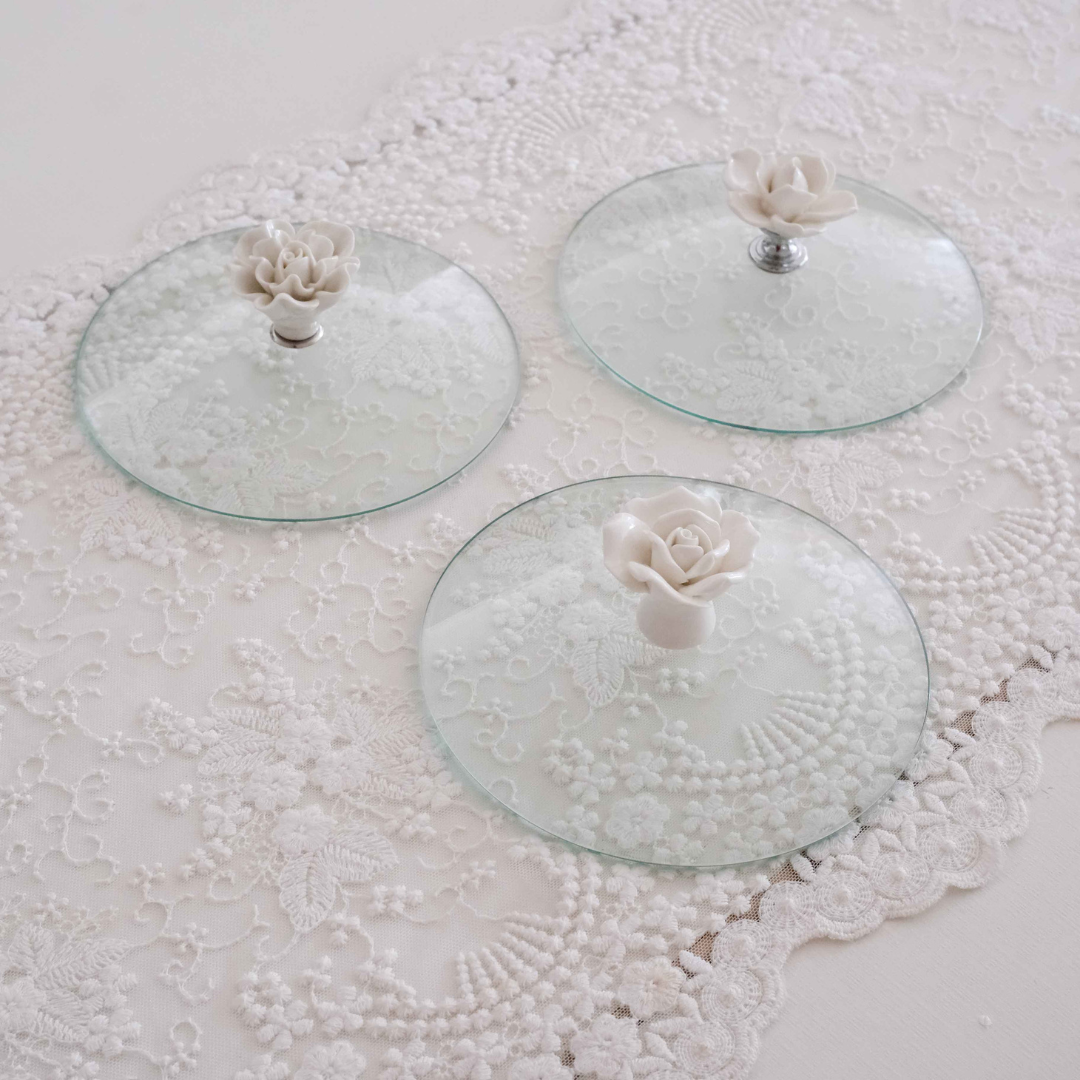 Glass lids with 3 design floral lid designs