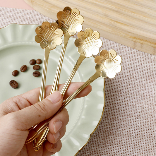 Small Dessert & Tea Spoons |Set of 6 | Gold Chrysanthemum Flower