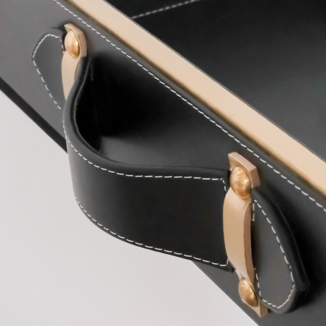 Black folding butler tray table for serving coffee, tea, drinks and snacks