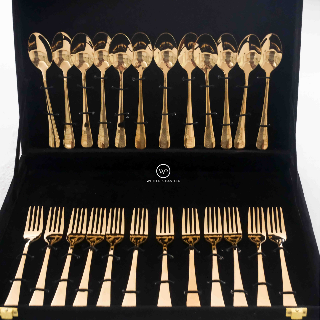 Gold Spoon and Fork | Set  of 12 | Set of 24 | 304 Stainless Steel