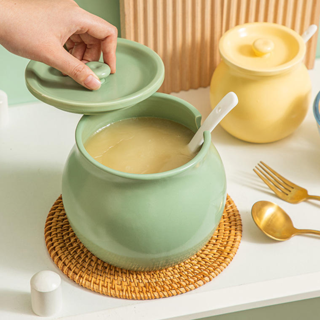 Ghee Pot with Lid & Spoon – 300ml | Microwave Safe | Luxury Porcelain material