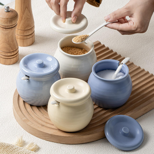 Luxury porcelain ghee pot with lid and spoon – white color, 300ml