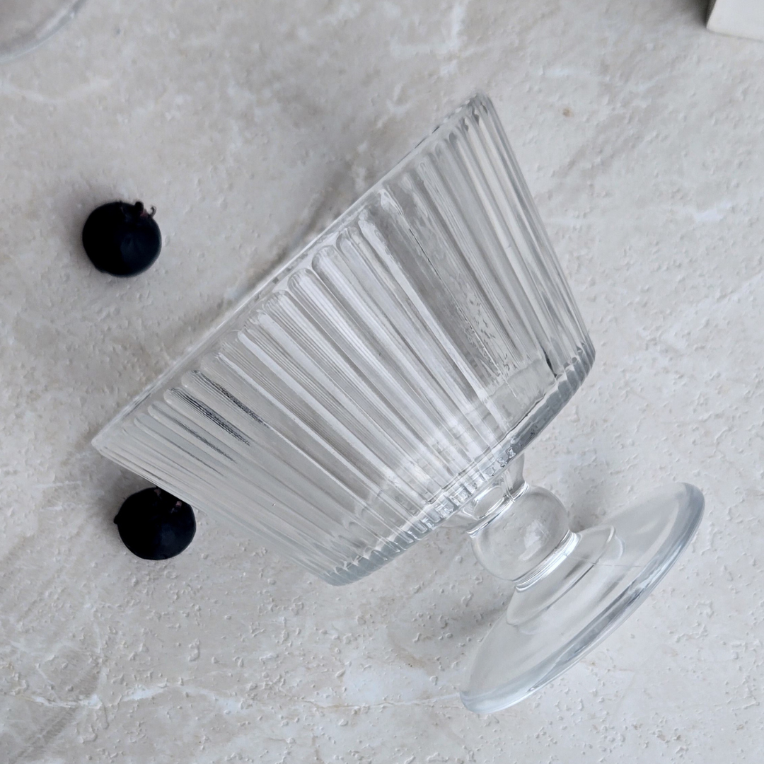 Crystal clear ribbed glass bowls for serving desserts, fruits and puddings