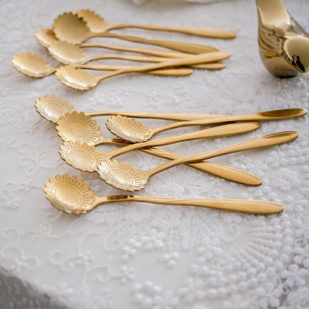 Gold sunflower spoons for desserts and beverages