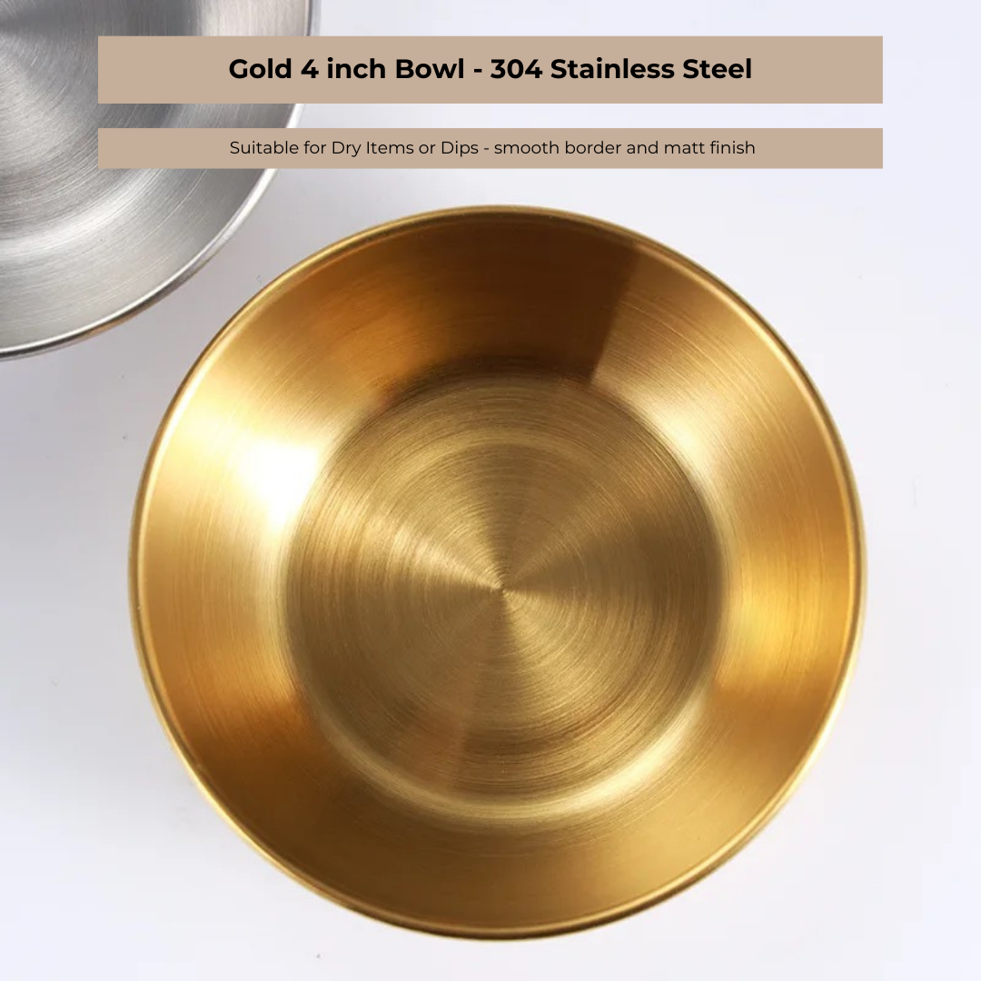 Gold Stainless Steel 4-Inch Bowl | Premium 304 Grade Katori with Food-Safe Matte PVD Finish