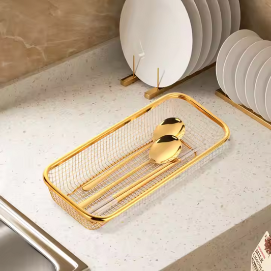 Gold stainless steel mesh basket for kitchen storage