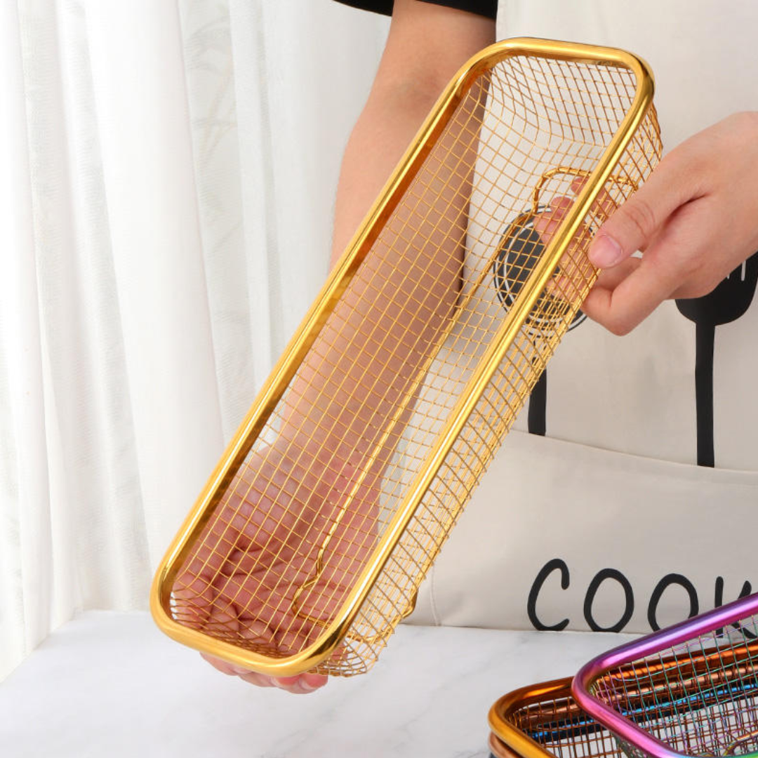 Luxury Stainless Steel Mesh Basket for Serving & Storage – Gold & Silver | Food Safe PVD Finish (12x5 Inch)