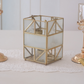 Gold glass lantern adding warm ambience to living room and bedroom décor.