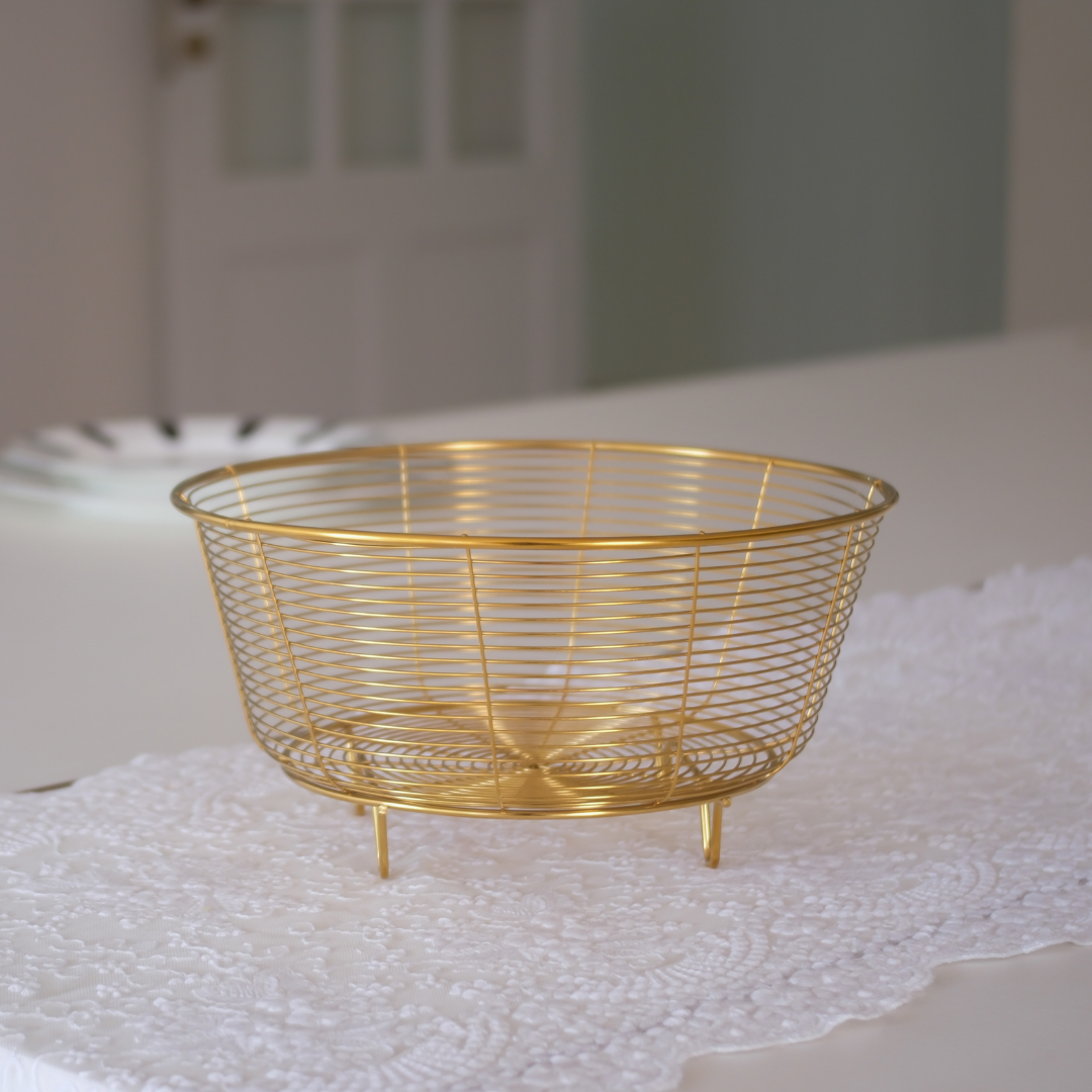 Gold metal serving basket for bread fruits and dry foods