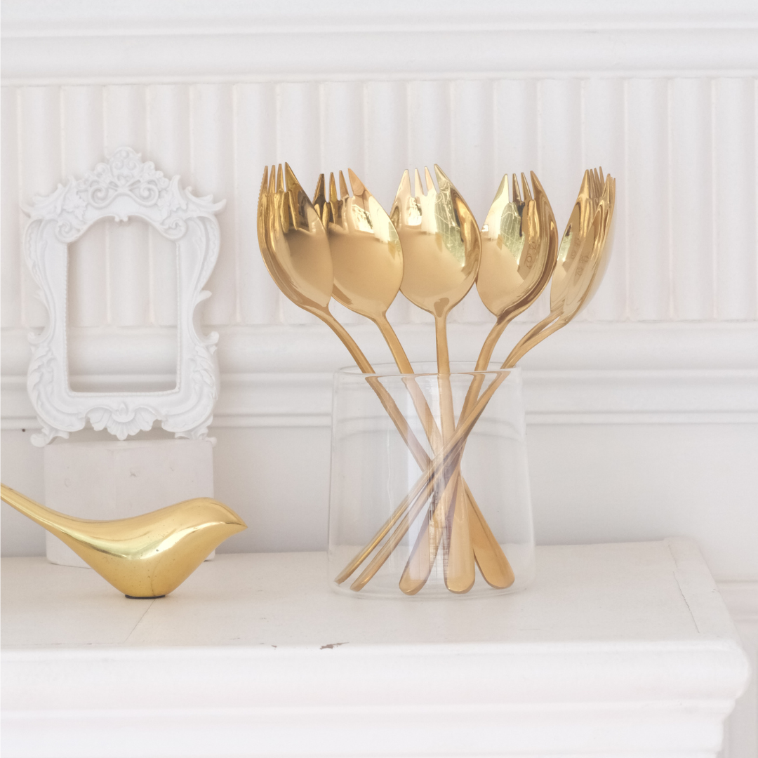 Set of 6 Spork | Spoon plus Fork | Stainless Steel | Gold | Silver