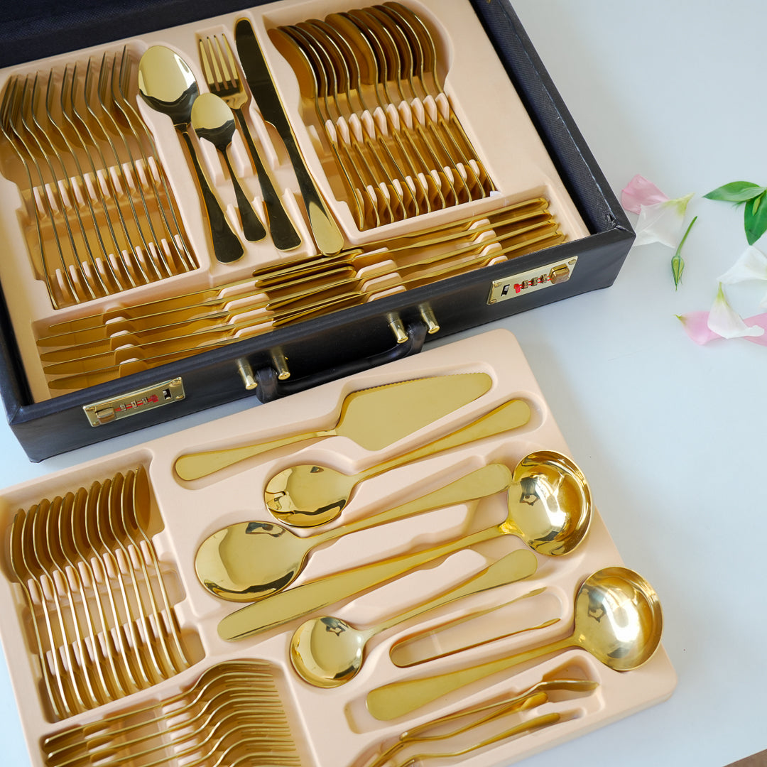 Gold Staineless Steel Cutlery Set in Suitcase