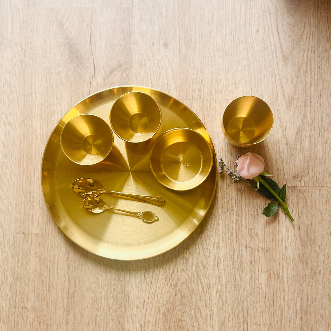 Luxury Gold Stainless Steel Dinner Thali Set for Indian Dining