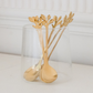 Luxury gold plated stainless steel tea spoon set with botanical leaf handle design