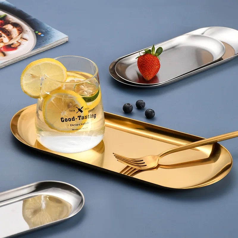 Japanese Sushi Plates 3 sizes- Stainless Steel Long Oval Platters - Serveware (Photo 8)