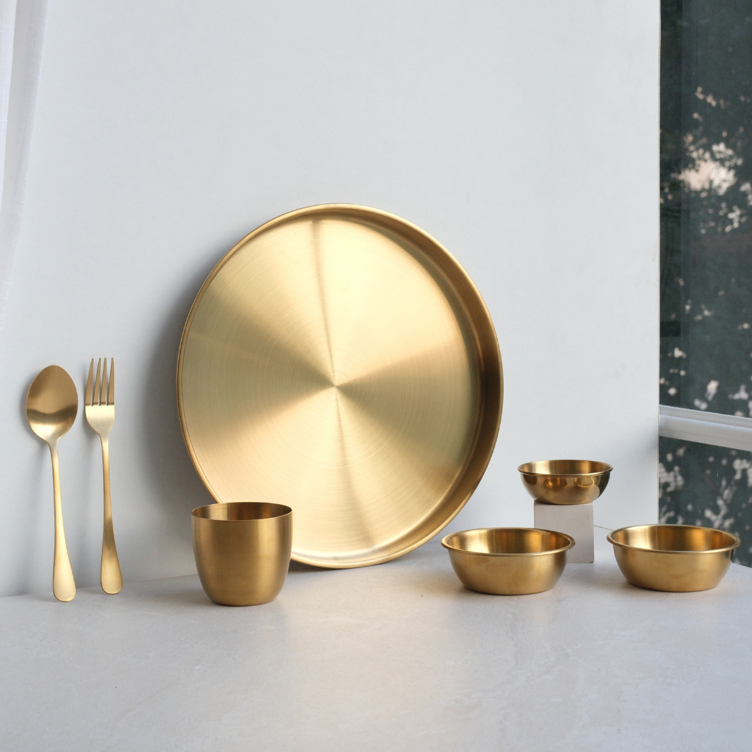 gold-stainless-steel-thali-set-with-matte-pvd-finish-and-250ml-glass