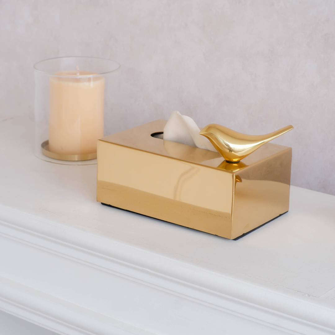 Luxury Tissue Box with Bird | Gold | White | Rose Gold