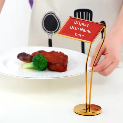 Gold metal buffet name display stand – 8 inch tall