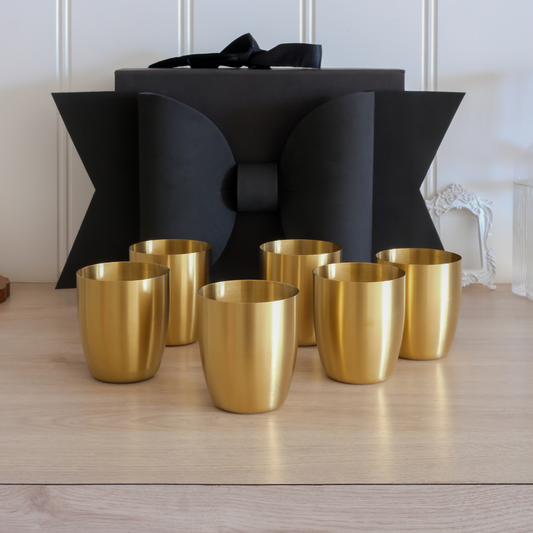 Large Drinking Glass Set of 6 | Matte Gold Stainless Steel Tumbler with Gift Box | 350 ml