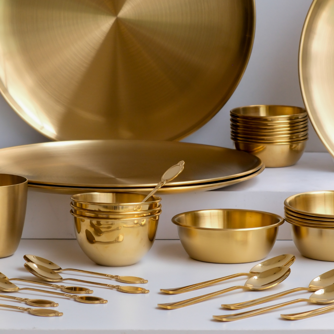 Elegant dining set for traditional Indian meals.