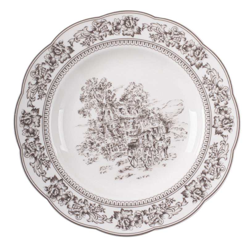 Victorian White Ceramic Snack Plate - 9 Inch