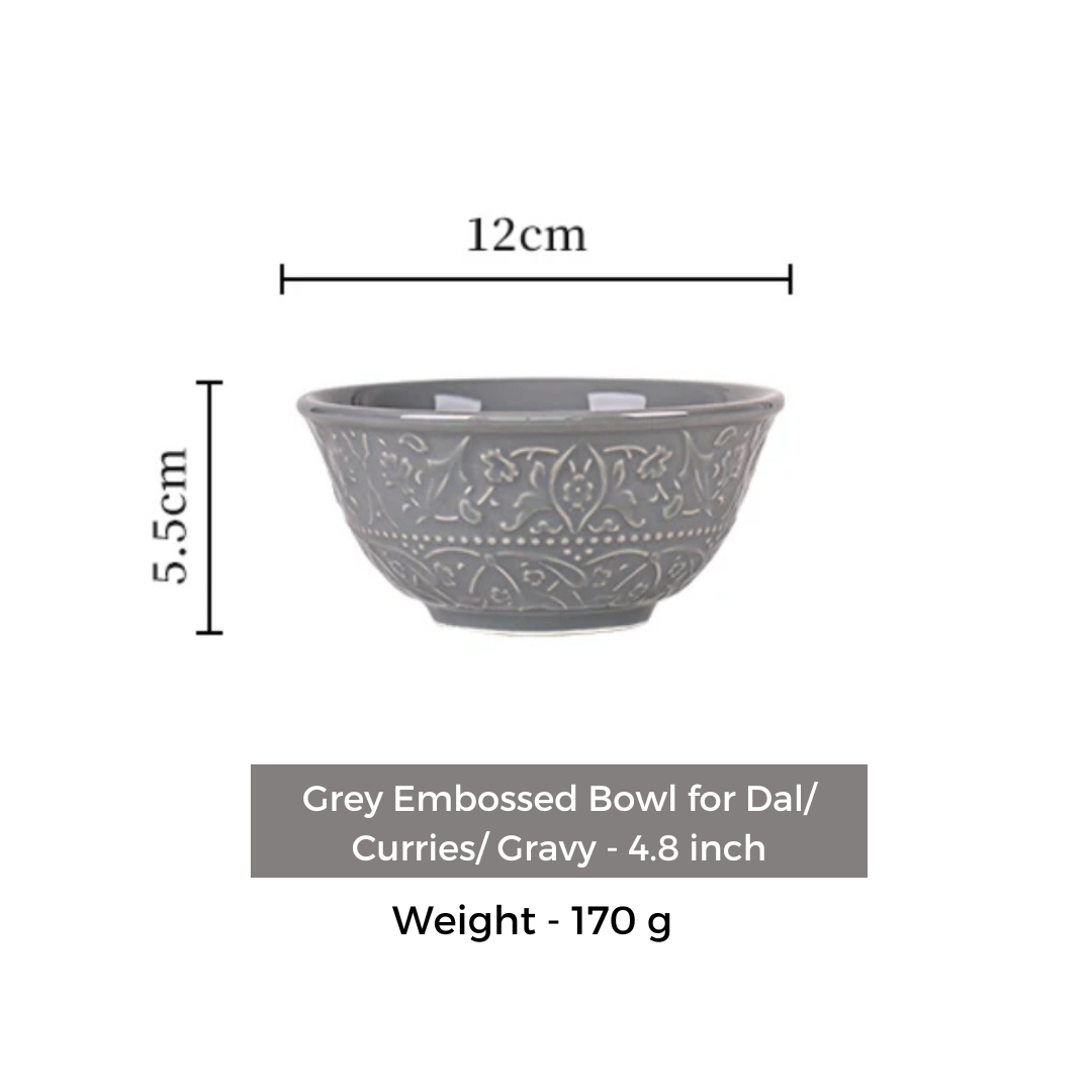 European Embossed Grey Ceramic Curry Bowl - 4.7 Inch- 1 Piece