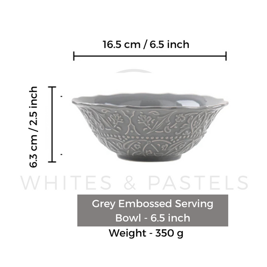 European Embossed Grey Ceramic Serving Bowl -6.5 inch- Pasta Bowl - 1 Piece