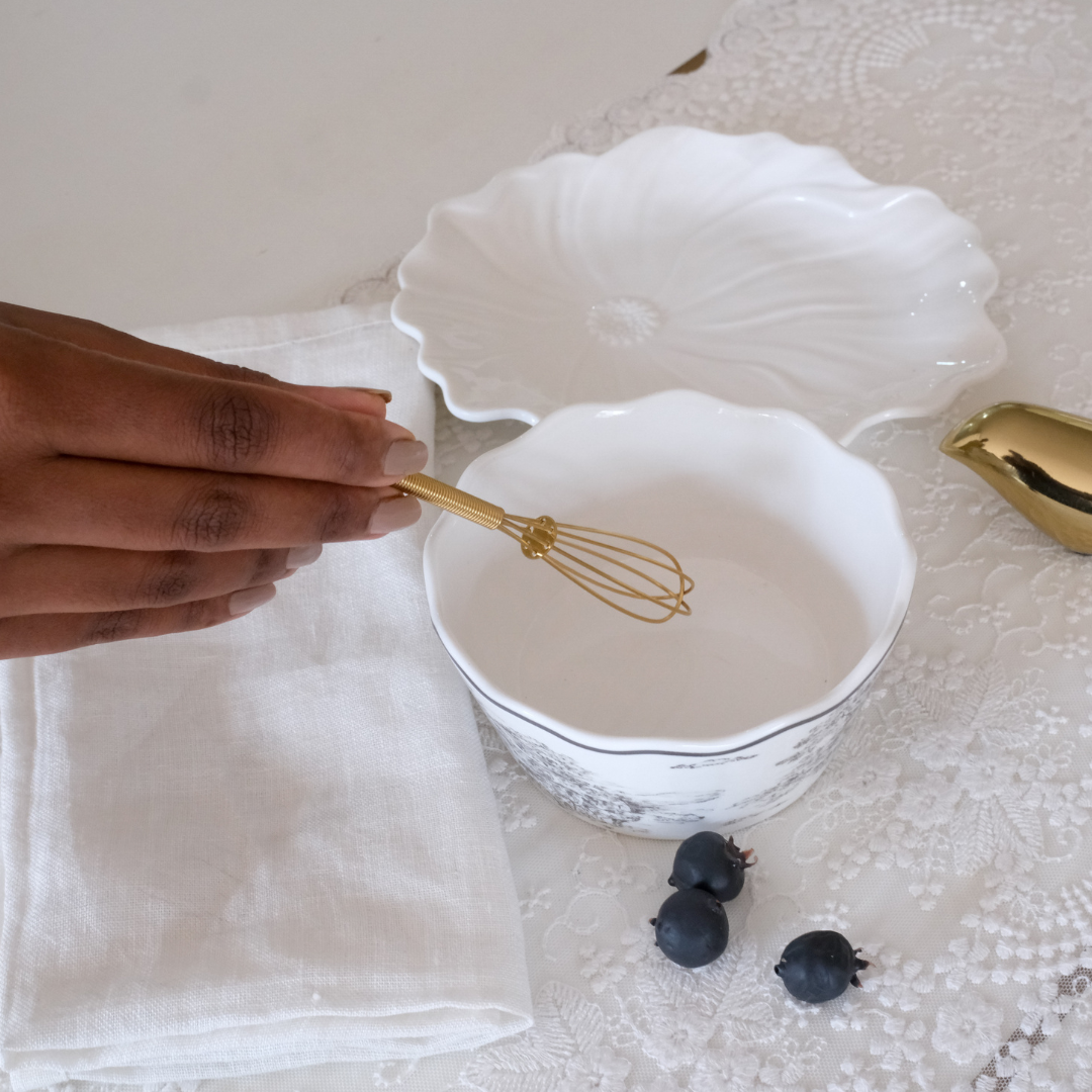 Gold mini stainless steel whisk for beating eggs, baking and mixing ingredients