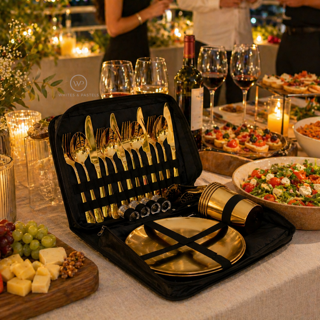Elegant outdoor dining kit for 4 with premium fabric case